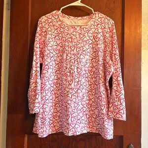 Kim Rogers Pink, Red, and White Heart Long Sleeve Top